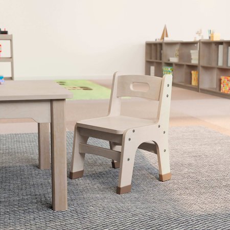 FLASH FURNITURE Bright Beginnings Set of 2 Commercial Grade Wooden Classroom Chairs, 9" Seat Height with Non-Slip Foot Caps and Built-In Carrying Handle, Natural MK-KE24428-GG